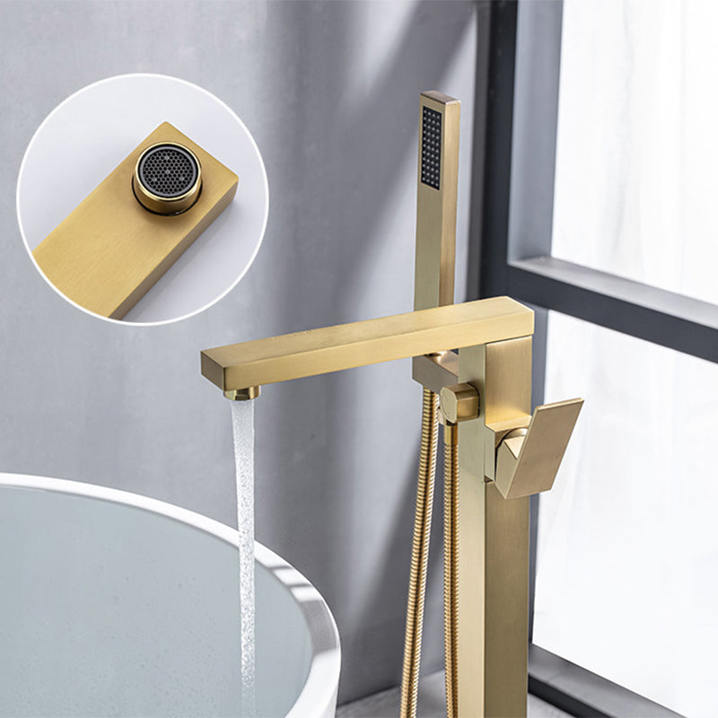 Floor Mounted Metal Freestanding Tub Filler Low Arc Freestanding Tub Filler Trim Clearhalo 'Bathroom Remodel & Bathroom Fixtures' 'Bathtub Faucets' 'bathtub_faucets' 'Home Improvement' 'home_improvement' 'home_improvement_bathtub_faucets' 6417933