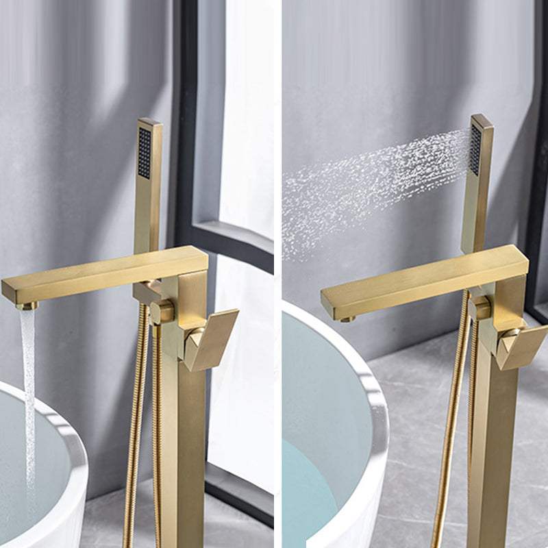 Floor Mounted Metal Freestanding Tub Filler Low Arc Freestanding Tub Filler Trim Clearhalo 'Bathroom Remodel & Bathroom Fixtures' 'Bathtub Faucets' 'bathtub_faucets' 'Home Improvement' 'home_improvement' 'home_improvement_bathtub_faucets' 6417936