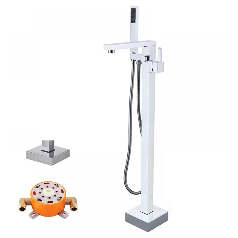 Floor Mounted Metal Freestanding Tub Filler Low Arc Freestanding Tub Filler Trim Chrome Hand Shower Included Rre-embedded Clearhalo 'Bathroom Remodel & Bathroom Fixtures' 'Bathtub Faucets' 'bathtub_faucets' 'Home Improvement' 'home_improvement' 'home_improvement_bathtub_faucets' 6417938