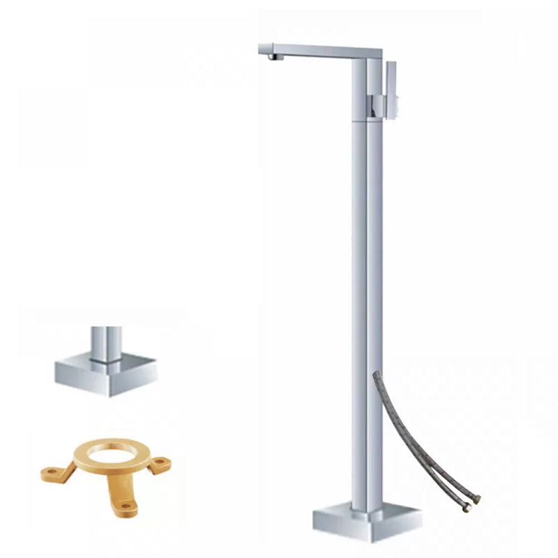 Floor Mounted Metal Freestanding Tub Filler Low Arc Freestanding Tub Filler Trim Chrome Hand Shower Not Included Wall Clearhalo 'Bathroom Remodel & Bathroom Fixtures' 'Bathtub Faucets' 'bathtub_faucets' 'Home Improvement' 'home_improvement' 'home_improvement_bathtub_faucets' 6417939