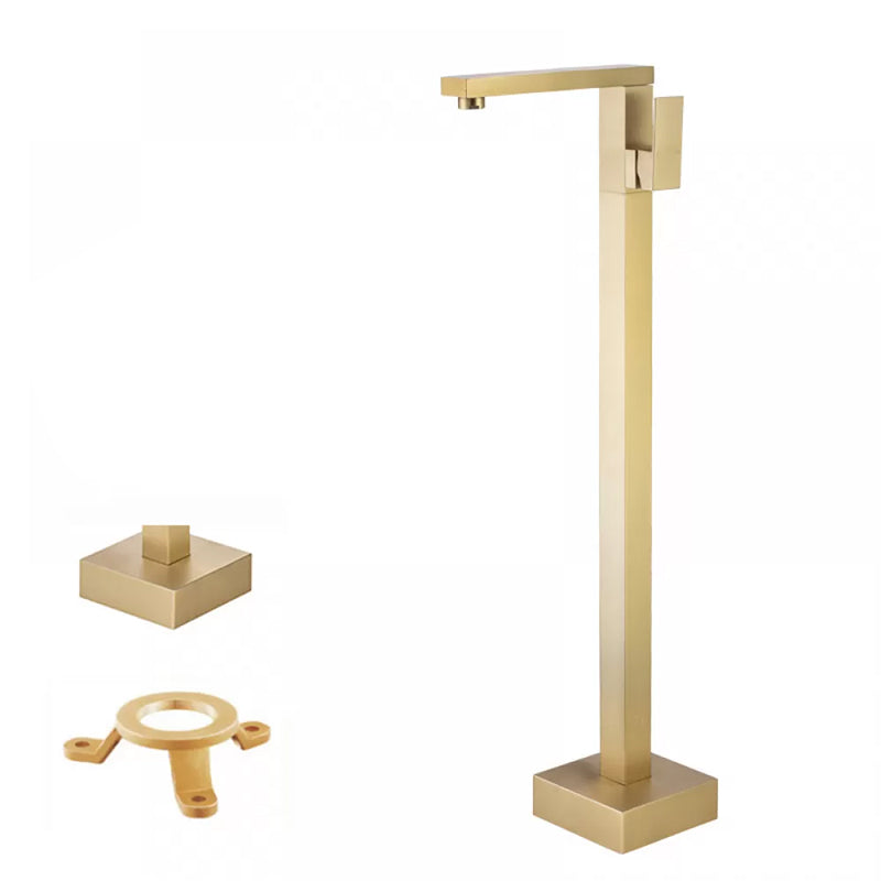 Floor Mounted Metal Freestanding Tub Filler Low Arc Freestanding Tub Filler Trim Gold Hand Shower Not Included Ground Clearhalo 'Bathroom Remodel & Bathroom Fixtures' 'Bathtub Faucets' 'bathtub_faucets' 'Home Improvement' 'home_improvement' 'home_improvement_bathtub_faucets' 6417947