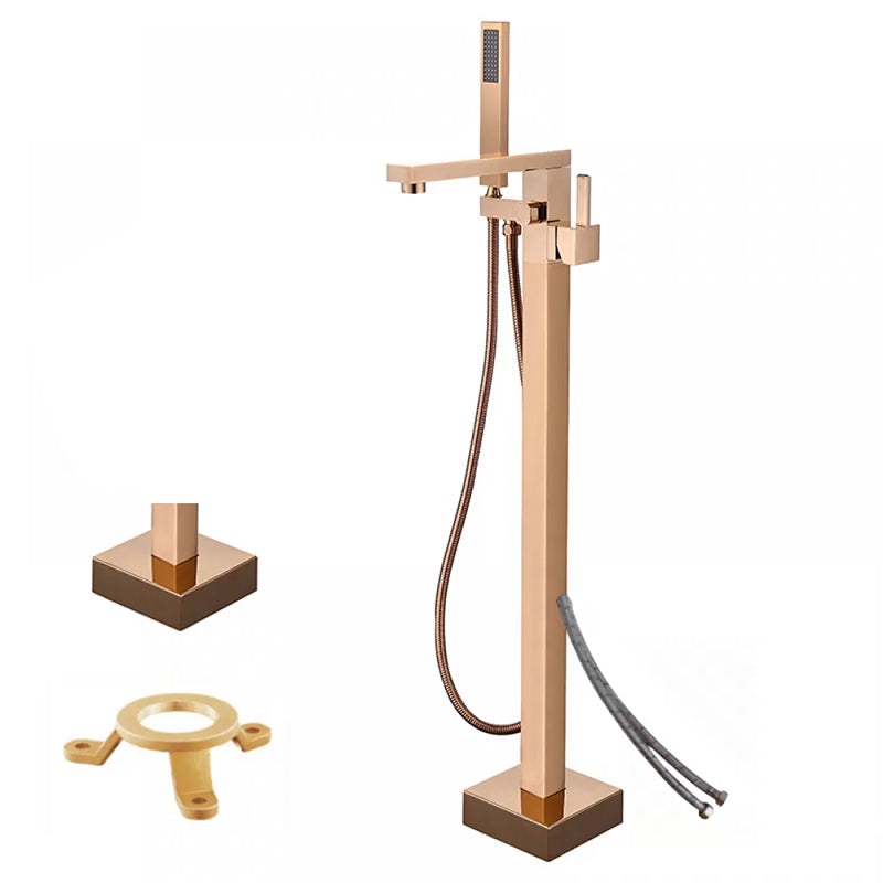 Floor Mounted Metal Freestanding Tub Filler Low Arc Freestanding Tub Filler Trim Rose Gold Hand Shower Included Wall Clearhalo 'Bathroom Remodel & Bathroom Fixtures' 'Bathtub Faucets' 'bathtub_faucets' 'Home Improvement' 'home_improvement' 'home_improvement_bathtub_faucets' 6417948