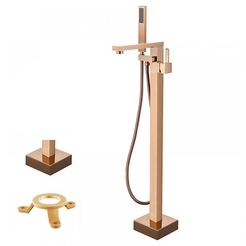 Floor Mounted Metal Freestanding Tub Filler Low Arc Freestanding Tub Filler Trim Rose Gold Hand Shower Included Ground Clearhalo 'Bathroom Remodel & Bathroom Fixtures' 'Bathtub Faucets' 'bathtub_faucets' 'Home Improvement' 'home_improvement' 'home_improvement_bathtub_faucets' 6417949
