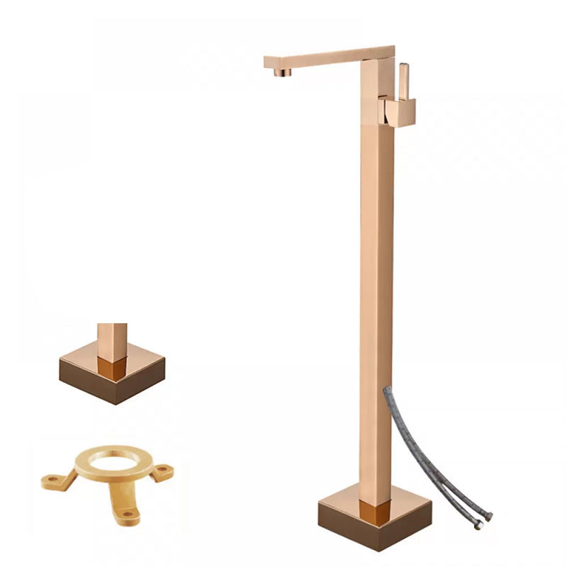 Floor Mounted Metal Freestanding Tub Filler Low Arc Freestanding Tub Filler Trim Rose Gold Hand Shower Not Included Wall Clearhalo 'Bathroom Remodel & Bathroom Fixtures' 'Bathtub Faucets' 'bathtub_faucets' 'Home Improvement' 'home_improvement' 'home_improvement_bathtub_faucets' 6417951