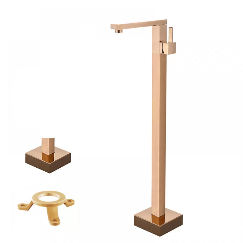 Floor Mounted Metal Freestanding Tub Filler Low Arc Freestanding Tub Filler Trim Rose Gold Hand Shower Not Included Ground Clearhalo 'Bathroom Remodel & Bathroom Fixtures' 'Bathtub Faucets' 'bathtub_faucets' 'Home Improvement' 'home_improvement' 'home_improvement_bathtub_faucets' 6417952