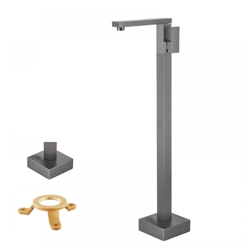 Floor Mounted Metal Freestanding Tub Filler Low Arc Freestanding Tub Filler Trim Gun Grey Hand Shower Not Included Ground Clearhalo 'Bathroom Remodel & Bathroom Fixtures' 'Bathtub Faucets' 'bathtub_faucets' 'Home Improvement' 'home_improvement' 'home_improvement_bathtub_faucets' 6417957