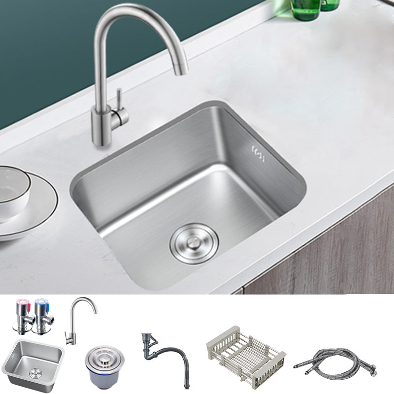 Contemporary Style Kitchen Sink Stainless Steel Rectangle Undermount Kitchen Sink Sink with Faucet Round Faucet Clearhalo 'Home Improvement' 'home_improvement' 'home_improvement_kitchen_sinks' 'Kitchen Remodel & Kitchen Fixtures' 'Kitchen Sinks & Faucet Components' 'Kitchen Sinks' 'kitchen_sinks' 6417961