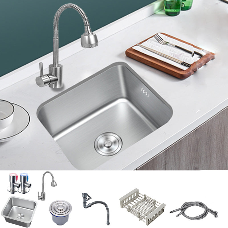 Contemporary Style Kitchen Sink Stainless Steel Rectangle Undermount Kitchen Sink Sink with Faucet Universal Faucet Clearhalo 'Home Improvement' 'home_improvement' 'home_improvement_kitchen_sinks' 'Kitchen Remodel & Kitchen Fixtures' 'Kitchen Sinks & Faucet Components' 'Kitchen Sinks' 'kitchen_sinks' 6417963