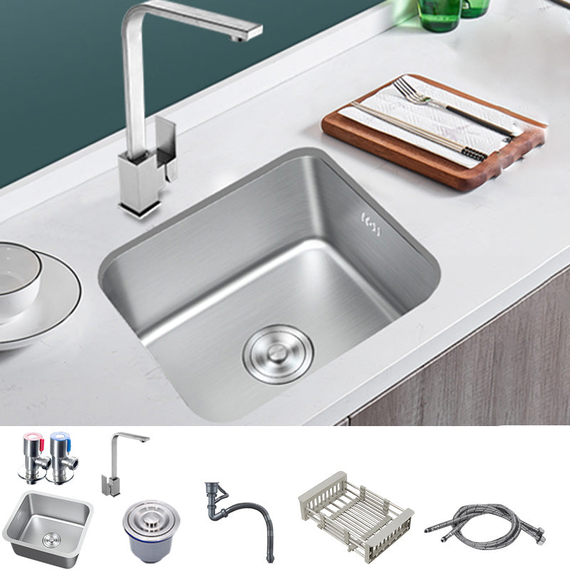 Contemporary Style Kitchen Sink Stainless Steel Rectangle Undermount Kitchen Sink Sink with Faucet Square Faucet Clearhalo 'Home Improvement' 'home_improvement' 'home_improvement_kitchen_sinks' 'Kitchen Remodel & Kitchen Fixtures' 'Kitchen Sinks & Faucet Components' 'Kitchen Sinks' 'kitchen_sinks' 6417967