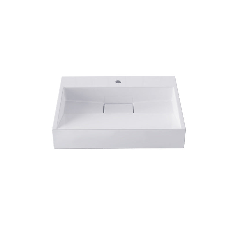 Modern Stone Bathroom Sink Square No Craftsmanship Bathroom Sink 19.7"L x 15"W x 4.3"H White 1 Hole Faucets Clearhalo 'Bathroom Remodel & Bathroom Fixtures' 'Bathroom Sinks & Faucet Components' 'Bathroom Sinks' 'bathroom_sink' 'Home Improvement' 'home_improvement' 'home_improvement_bathroom_sink' 6418001