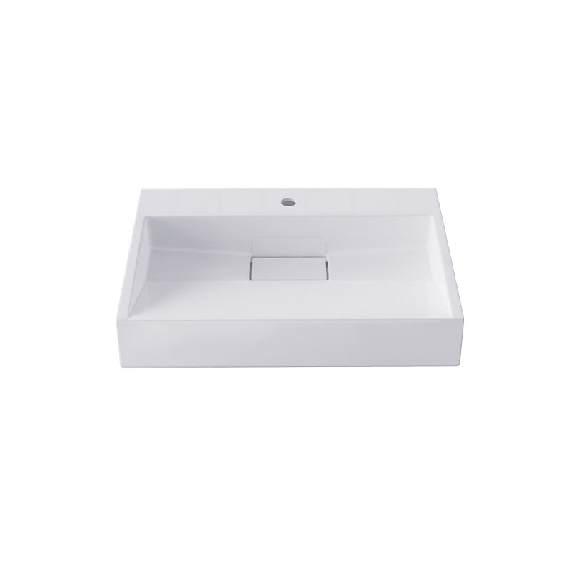 Modern Stone Bathroom Sink Square No Craftsmanship Bathroom Sink 23.6"L x 15"W x 4.3"H White 1 Hole Faucets Clearhalo 'Bathroom Remodel & Bathroom Fixtures' 'Bathroom Sinks & Faucet Components' 'Bathroom Sinks' 'bathroom_sink' 'Home Improvement' 'home_improvement' 'home_improvement_bathroom_sink' 6418002