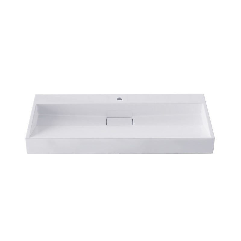 Modern Stone Bathroom Sink Square No Craftsmanship Bathroom Sink 39.4"L x 18.1"W x 4.3"H White 1 Hole Faucets Clearhalo 'Bathroom Remodel & Bathroom Fixtures' 'Bathroom Sinks & Faucet Components' 'Bathroom Sinks' 'bathroom_sink' 'Home Improvement' 'home_improvement' 'home_improvement_bathroom_sink' 6418011