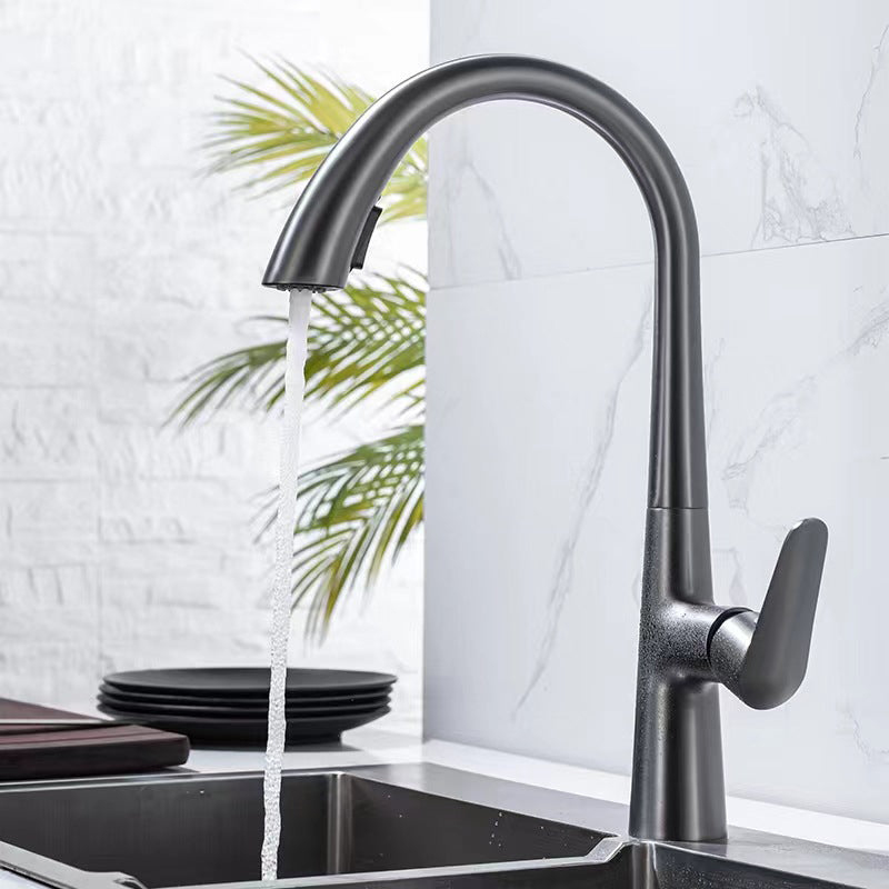 Modern Bar Faucet Brass with Pull out Sprayer Swivel Spout Bar Prep Kitchen Faucet Grey Clearhalo 'Home Improvement' 'home_improvement' 'home_improvement_kitchen_faucets' 'Kitchen Faucets' 'Kitchen Remodel & Kitchen Fixtures' 'Kitchen Sinks & Faucet Components' 'kitchen_faucets' 6423152