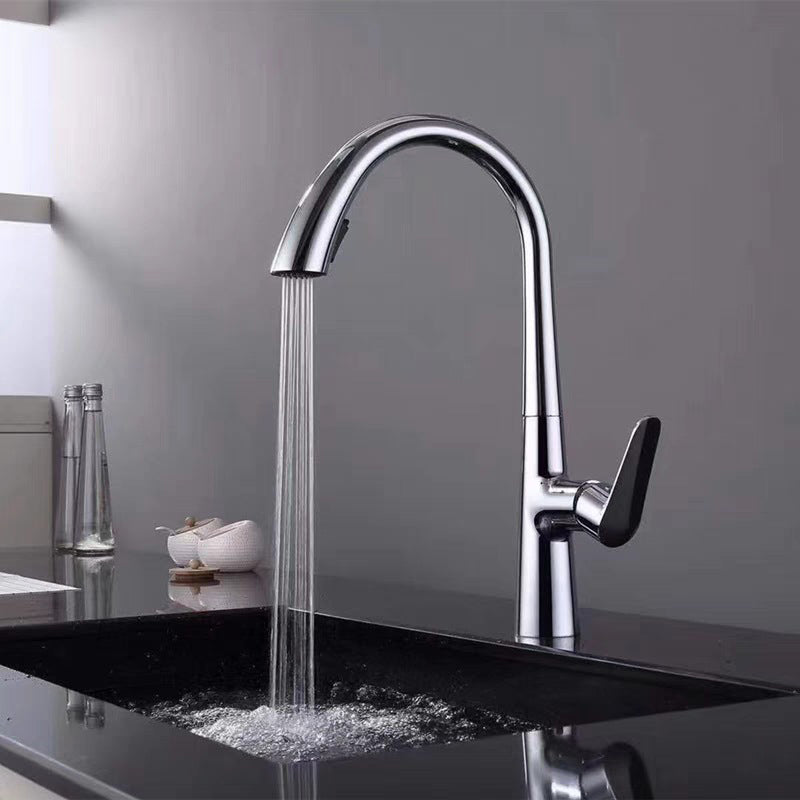 Modern Bar Faucet Brass with Pull out Sprayer Swivel Spout Bar Prep Kitchen Faucet Chrome Clearhalo 'Home Improvement' 'home_improvement' 'home_improvement_kitchen_faucets' 'Kitchen Faucets' 'Kitchen Remodel & Kitchen Fixtures' 'Kitchen Sinks & Faucet Components' 'kitchen_faucets' 6423153