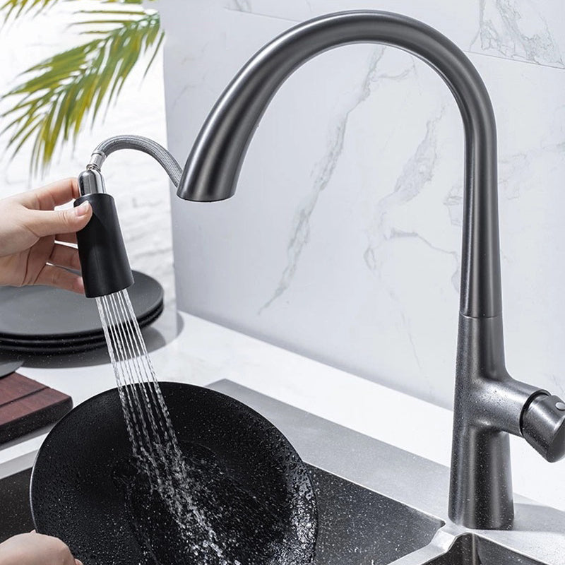 Modern Bar Faucet Brass with Pull out Sprayer Swivel Spout Bar Prep Kitchen Faucet Clearhalo 'Home Improvement' 'home_improvement' 'home_improvement_kitchen_faucets' 'Kitchen Faucets' 'Kitchen Remodel & Kitchen Fixtures' 'Kitchen Sinks & Faucet Components' 'kitchen_faucets' 6423169