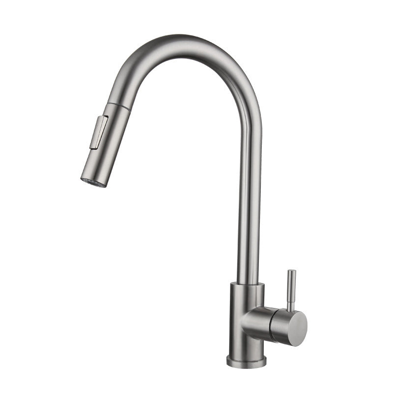 Traditional Pull down Kitchen Faucet Single Handle Faucet with Pull out Sprayer Silver Clearhalo 'Home Improvement' 'home_improvement' 'home_improvement_kitchen_faucets' 'Kitchen Faucets' 'Kitchen Remodel & Kitchen Fixtures' 'Kitchen Sinks & Faucet Components' 'kitchen_faucets' 6423175