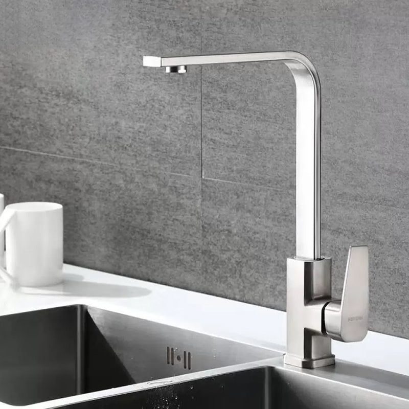Modern 1-Handle Faucet with Water Dispenser Copper Standard Kitchen Faucet Silver Clearhalo 'Home Improvement' 'home_improvement' 'home_improvement_kitchen_faucets' 'Kitchen Faucets' 'Kitchen Remodel & Kitchen Fixtures' 'Kitchen Sinks & Faucet Components' 'kitchen_faucets' 6423184