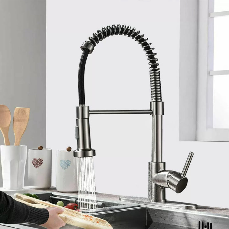 Modern Farmhouse Kitchen Faucet Pull down Single Handle 304 Stainless Steel Faucet Nickel Supply Lines Included Clearhalo 'Home Improvement' 'home_improvement' 'home_improvement_kitchen_faucets' 'Kitchen Faucets' 'Kitchen Remodel & Kitchen Fixtures' 'Kitchen Sinks & Faucet Components' 'kitchen_faucets' 6423201