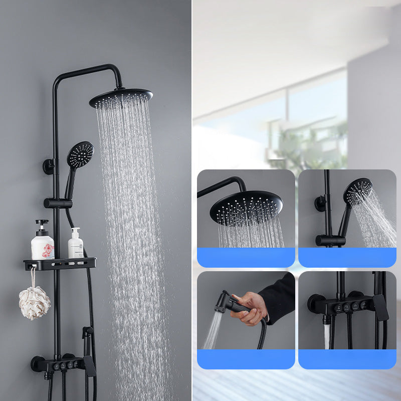 Modern Adjustable Faucet Water Flow Shower Faucet Shower Metal Hose Shower System on Wall Black 4 Clearhalo 'Bathroom Remodel & Bathroom Fixtures' 'Home Improvement' 'home_improvement' 'home_improvement_shower_faucets' 'Shower Faucets & Systems' 'shower_faucets' 'Showers & Bathtubs Plumbing' 'Showers & Bathtubs' 6423257