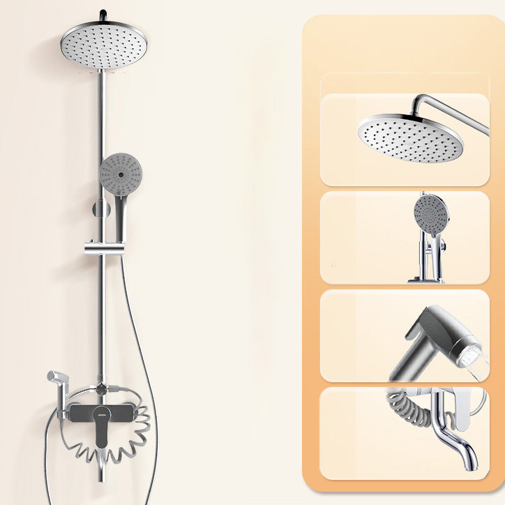 Modern Style Shower System Copper Rectangle Wall Mounted Shower System Silver Clearhalo 'Bathroom Remodel & Bathroom Fixtures' 'Home Improvement' 'home_improvement' 'home_improvement_shower_faucets' 'Shower Faucets & Systems' 'shower_faucets' 'Showers & Bathtubs Plumbing' 'Showers & Bathtubs' 6423279