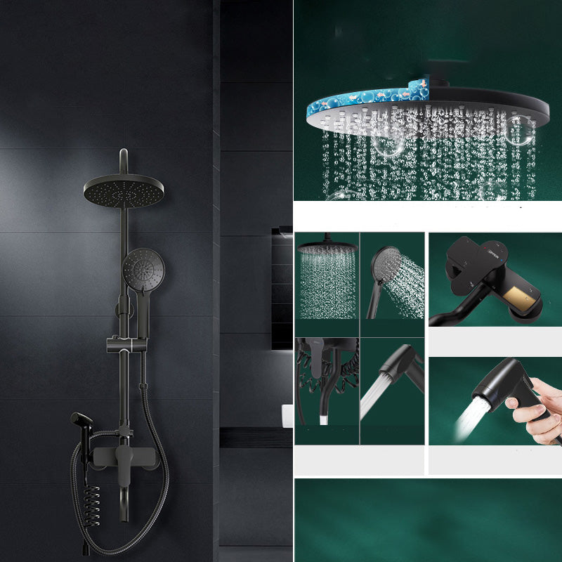 Modern Style Shower System Copper Rectangle Wall Mounted Shower System Black Clearhalo 'Bathroom Remodel & Bathroom Fixtures' 'Home Improvement' 'home_improvement' 'home_improvement_shower_faucets' 'Shower Faucets & Systems' 'shower_faucets' 'Showers & Bathtubs Plumbing' 'Showers & Bathtubs' 6423280