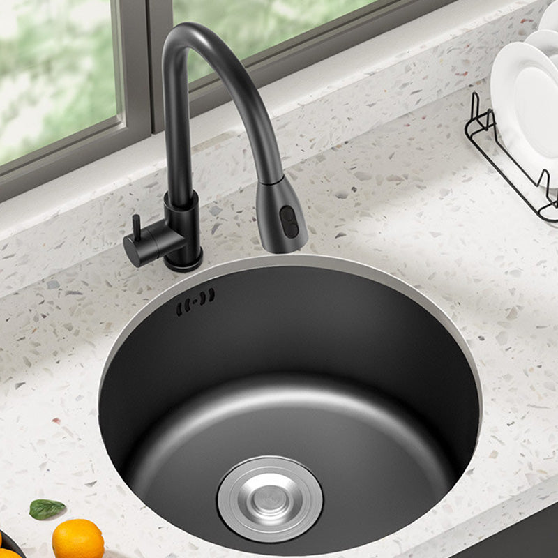 Modern Style Kitchen Sink Stainless Steel Round Kitchen Sink with Drain Strainer Kit Clearhalo 'Home Improvement' 'home_improvement' 'home_improvement_kitchen_sinks' 'Kitchen Remodel & Kitchen Fixtures' 'Kitchen Sinks & Faucet Components' 'Kitchen Sinks' 'kitchen_sinks' 6423347