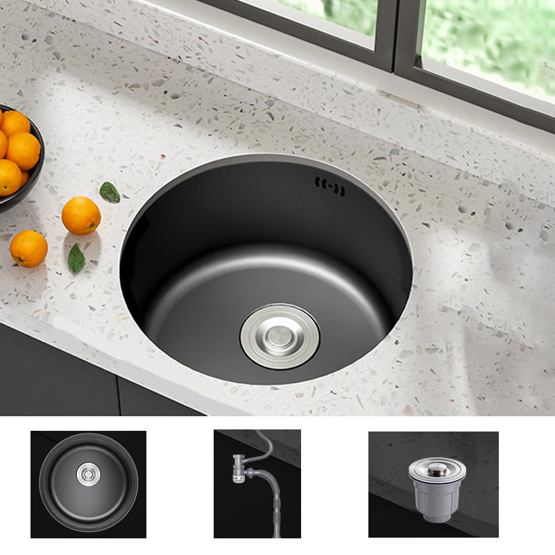 Modern Style Kitchen Sink Stainless Steel Round Kitchen Sink with Drain Strainer Kit Sink Only None Clearhalo 'Home Improvement' 'home_improvement' 'home_improvement_kitchen_sinks' 'Kitchen Remodel & Kitchen Fixtures' 'Kitchen Sinks & Faucet Components' 'Kitchen Sinks' 'kitchen_sinks' 6423348