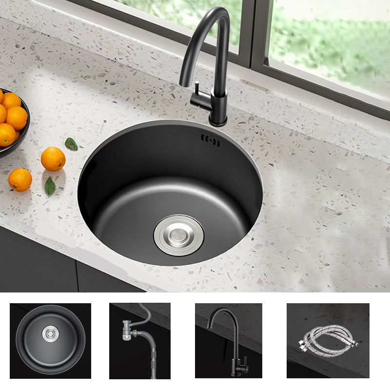 Modern Style Kitchen Sink Stainless Steel Round Kitchen Sink with Drain Strainer Kit Sink with Faucet Round Faucet Clearhalo 'Home Improvement' 'home_improvement' 'home_improvement_kitchen_sinks' 'Kitchen Remodel & Kitchen Fixtures' 'Kitchen Sinks & Faucet Components' 'Kitchen Sinks' 'kitchen_sinks' 6423351