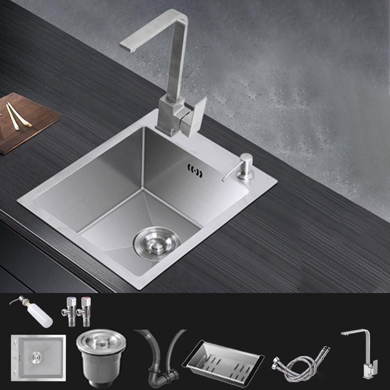 Modern Style Kitchen Sink Stainless Steel Dirt Resistant 1 Holes Drop-In Kitchen Sink Sink with Faucet Square Faucet Clearhalo 'Home Improvement' 'home_improvement' 'home_improvement_kitchen_sinks' 'Kitchen Remodel & Kitchen Fixtures' 'Kitchen Sinks & Faucet Components' 'Kitchen Sinks' 'kitchen_sinks' 6423364
