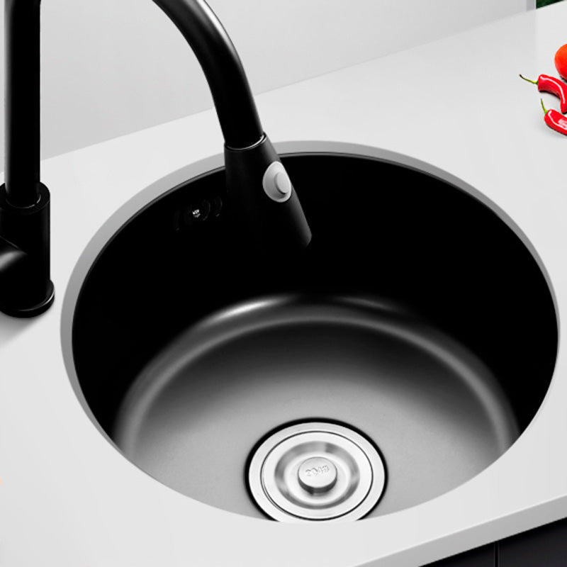 Contemporary Style Kitchen Sink Round Stainless Steel 1 Holes Kitchen Sink Clearhalo 'Home Improvement' 'home_improvement' 'home_improvement_kitchen_sinks' 'Kitchen Remodel & Kitchen Fixtures' 'Kitchen Sinks & Faucet Components' 'Kitchen Sinks' 'kitchen_sinks' 6423396