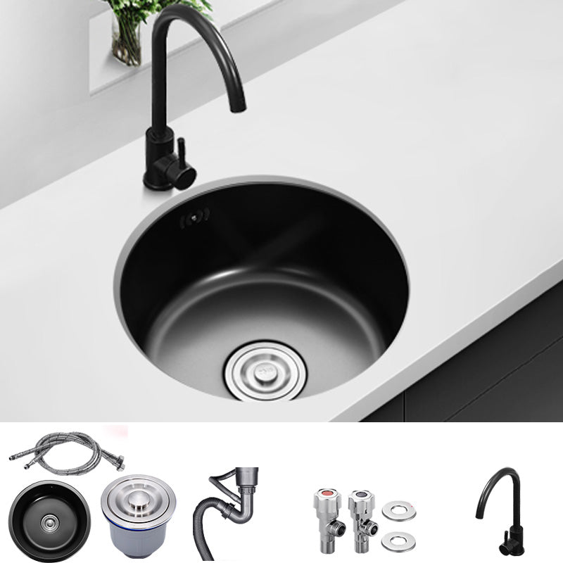 Contemporary Style Kitchen Sink Round Stainless Steel 1 Holes Kitchen Sink Sink with Faucet Round Faucet Clearhalo 'Home Improvement' 'home_improvement' 'home_improvement_kitchen_sinks' 'Kitchen Remodel & Kitchen Fixtures' 'Kitchen Sinks & Faucet Components' 'Kitchen Sinks' 'kitchen_sinks' 6423398