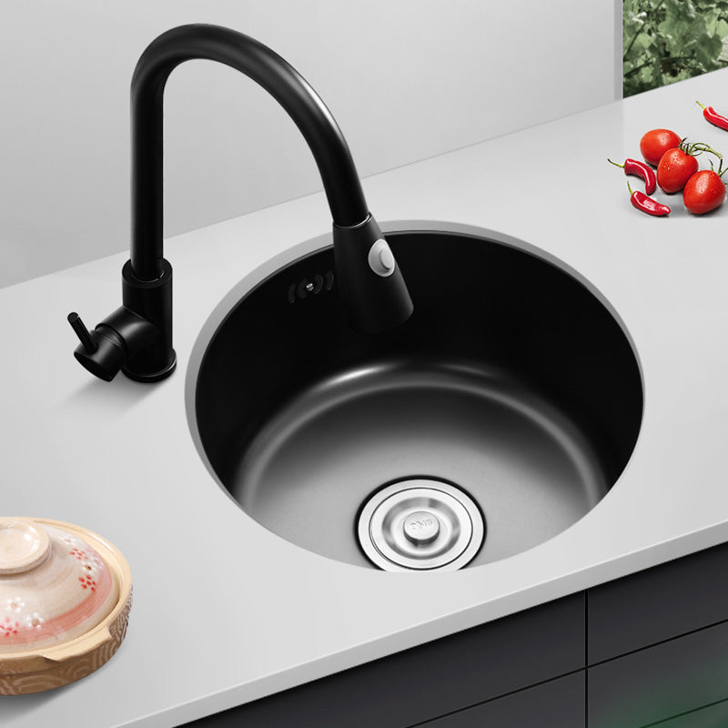 Contemporary Style Kitchen Sink Round Stainless Steel 1 Holes Kitchen Sink Clearhalo 'Home Improvement' 'home_improvement' 'home_improvement_kitchen_sinks' 'Kitchen Remodel & Kitchen Fixtures' 'Kitchen Sinks & Faucet Components' 'Kitchen Sinks' 'kitchen_sinks' 6423401