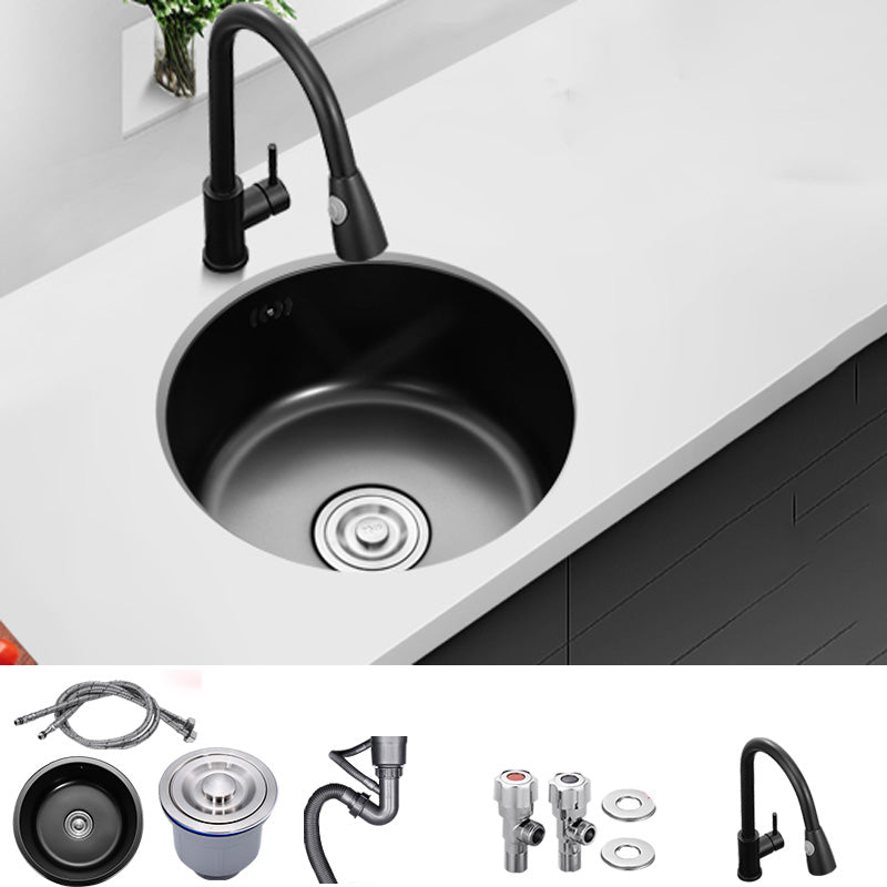 Contemporary Style Kitchen Sink Round Stainless Steel 1 Holes Kitchen Sink Sink with Faucet Pull Out Faucet Clearhalo 'Home Improvement' 'home_improvement' 'home_improvement_kitchen_sinks' 'Kitchen Remodel & Kitchen Fixtures' 'Kitchen Sinks & Faucet Components' 'Kitchen Sinks' 'kitchen_sinks' 6423403