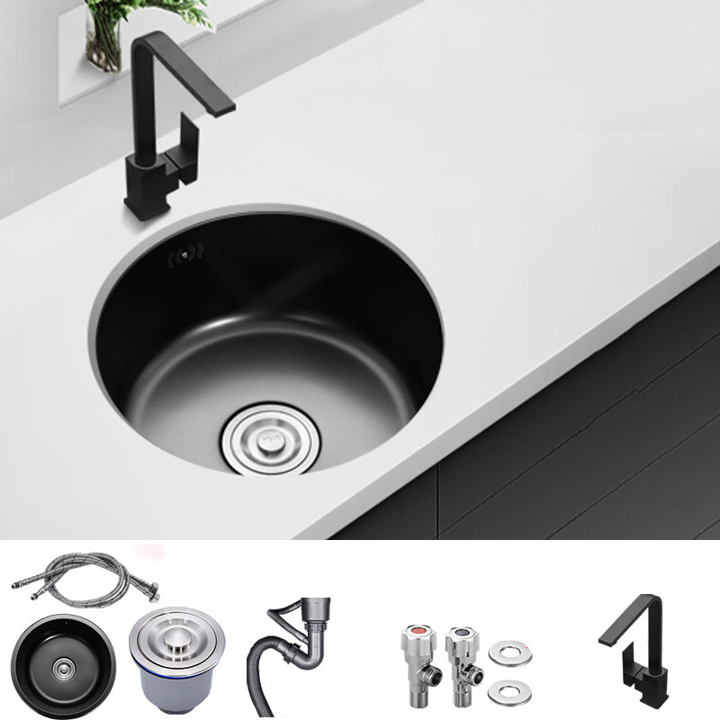 Contemporary Style Kitchen Sink Round Stainless Steel 1 Holes Kitchen Sink Sink with Faucet Seven Character Faucet Clearhalo 'Home Improvement' 'home_improvement' 'home_improvement_kitchen_sinks' 'Kitchen Remodel & Kitchen Fixtures' 'Kitchen Sinks & Faucet Components' 'Kitchen Sinks' 'kitchen_sinks' 6423405