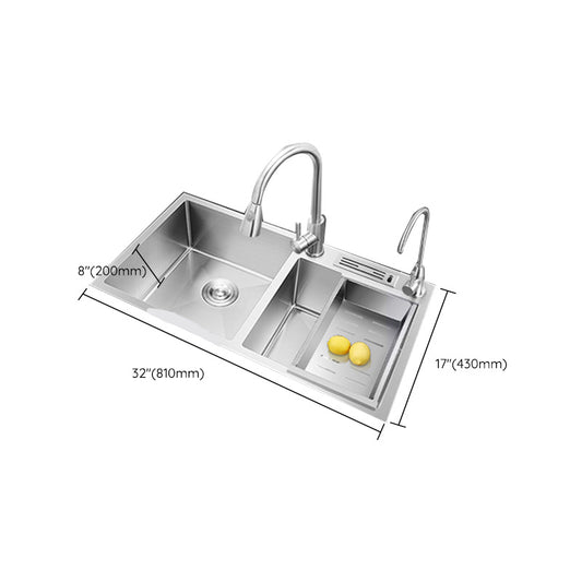 Contemporary Style Kitchen Sink Stainless Steel Double Basin Drop-In Kitchen Sink Clearhalo 'Home Improvement' 'home_improvement' 'home_improvement_kitchen_sinks' 'Kitchen Remodel & Kitchen Fixtures' 'Kitchen Sinks & Faucet Components' 'Kitchen Sinks' 'kitchen_sinks' 6423448