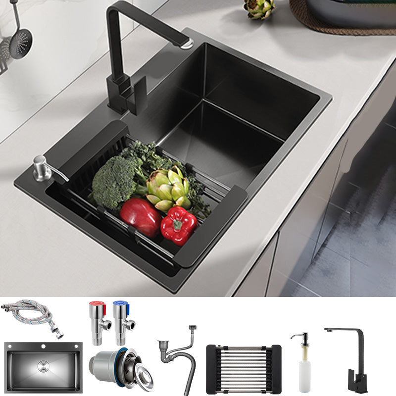 Contemporary Kitchen Sink Stainless Steel Colorfast Drop-In Kitchen Sink Sink with Faucet Square Faucet Clearhalo 'Home Improvement' 'home_improvement' 'home_improvement_kitchen_sinks' 'Kitchen Remodel & Kitchen Fixtures' 'Kitchen Sinks & Faucet Components' 'Kitchen Sinks' 'kitchen_sinks' 6423450