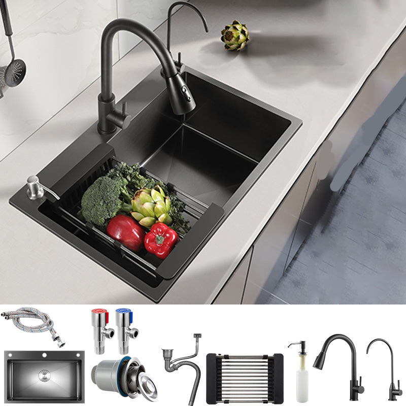 Contemporary Kitchen Sink Stainless Steel Colorfast Drop-In Kitchen Sink Sink with Faucet Double Tap for Water Purification Clearhalo 'Home Improvement' 'home_improvement' 'home_improvement_kitchen_sinks' 'Kitchen Remodel & Kitchen Fixtures' 'Kitchen Sinks & Faucet Components' 'Kitchen Sinks' 'kitchen_sinks' 6423453