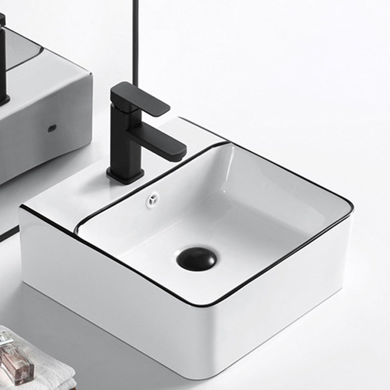 Modern Vessel Bathroom Sink Rectangular Porcelain Drain Assembly and Faucet Wash Stand Clearhalo 'Bathroom Remodel & Bathroom Fixtures' 'Bathroom Sinks & Faucet Components' 'Bathroom Sinks' 'bathroom_sink' 'Home Improvement' 'home_improvement' 'home_improvement_bathroom_sink' 6423541