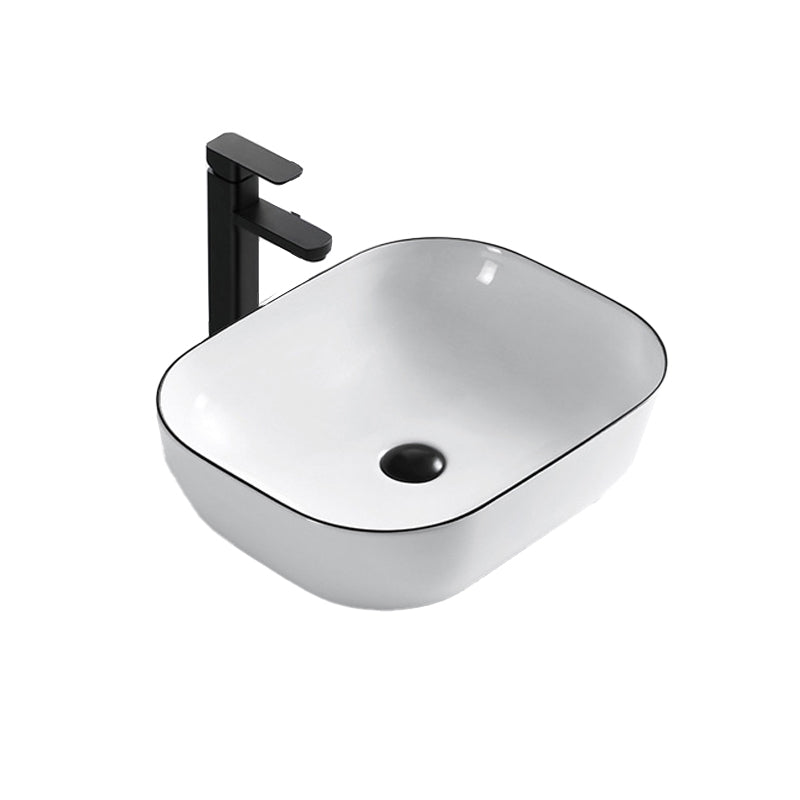 Modern Vessel Bathroom Sink Rectangular Porcelain Drain Assembly and Faucet Wash Stand Clearhalo 'Bathroom Remodel & Bathroom Fixtures' 'Bathroom Sinks & Faucet Components' 'Bathroom Sinks' 'bathroom_sink' 'Home Improvement' 'home_improvement' 'home_improvement_bathroom_sink' 6423545