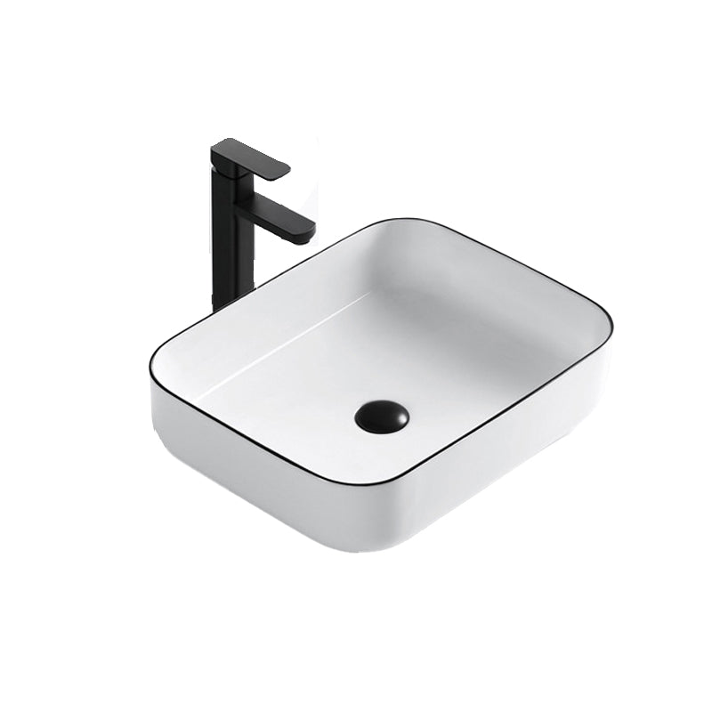 Modern Vessel Bathroom Sink Rectangular Porcelain Drain Assembly and Faucet Wash Stand Clearhalo 'Bathroom Remodel & Bathroom Fixtures' 'Bathroom Sinks & Faucet Components' 'Bathroom Sinks' 'bathroom_sink' 'Home Improvement' 'home_improvement' 'home_improvement_bathroom_sink' 6423548