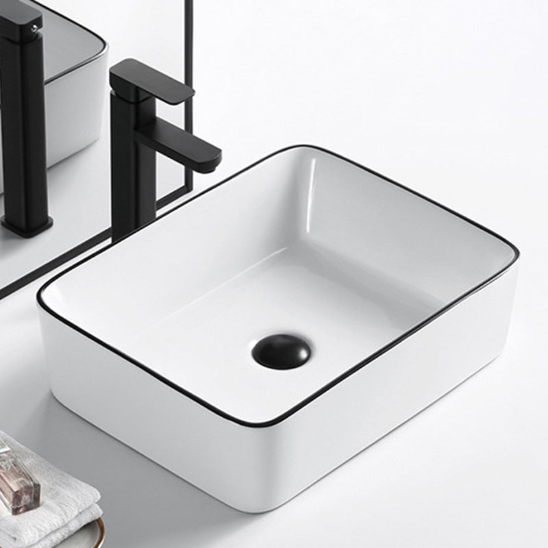 Modern Vessel Bathroom Sink Rectangular Porcelain Drain Assembly and Faucet Wash Stand Clearhalo 'Bathroom Remodel & Bathroom Fixtures' 'Bathroom Sinks & Faucet Components' 'Bathroom Sinks' 'bathroom_sink' 'Home Improvement' 'home_improvement' 'home_improvement_bathroom_sink' 6423552
