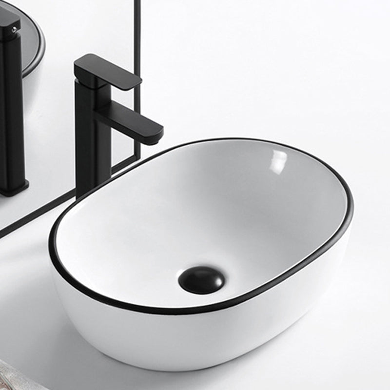 Modern Vessel Bathroom Sink Rectangular Porcelain Drain Assembly and Faucet Wash Stand Clearhalo 'Bathroom Remodel & Bathroom Fixtures' 'Bathroom Sinks & Faucet Components' 'Bathroom Sinks' 'bathroom_sink' 'Home Improvement' 'home_improvement' 'home_improvement_bathroom_sink' 6423559