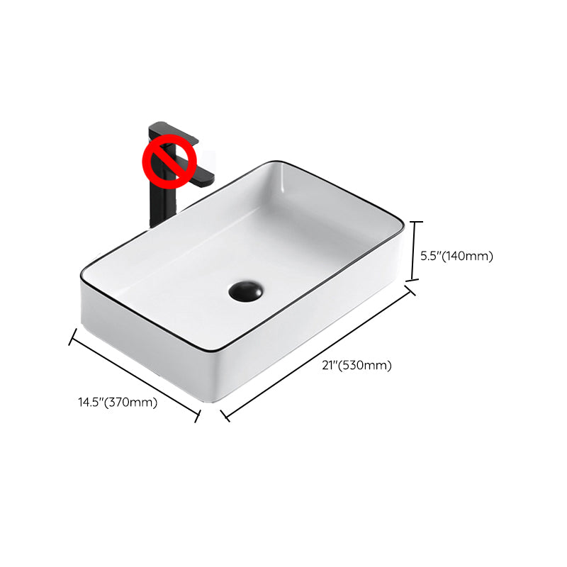Modern Vessel Bathroom Sink Rectangular Porcelain Drain Assembly and Faucet Wash Stand Clearhalo 'Bathroom Remodel & Bathroom Fixtures' 'Bathroom Sinks & Faucet Components' 'Bathroom Sinks' 'bathroom_sink' 'Home Improvement' 'home_improvement' 'home_improvement_bathroom_sink' 6423575