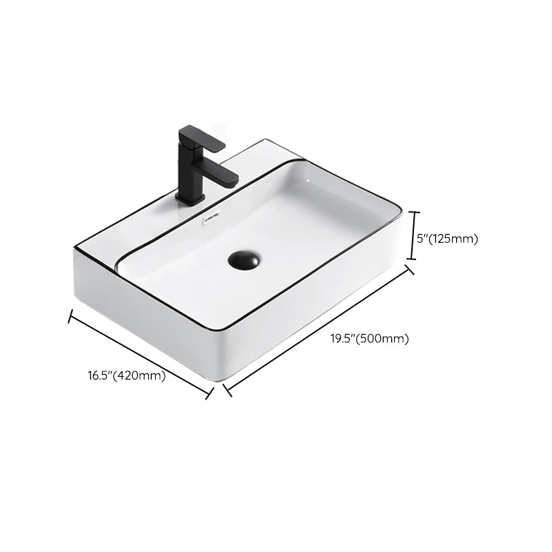 21060in Modern Vessel Bathroom Sink Rectangular Porcelain Drain Assembly and ...