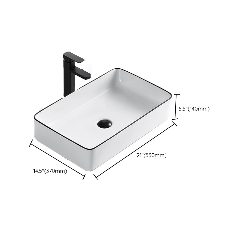 Modern Vessel Bathroom Sink Rectangular Porcelain Drain Assembly and Faucet Wash Stand Clearhalo 'Bathroom Remodel & Bathroom Fixtures' 'Bathroom Sinks & Faucet Components' 'Bathroom Sinks' 'bathroom_sink' 'Home Improvement' 'home_improvement' 'home_improvement_bathroom_sink' 6423586