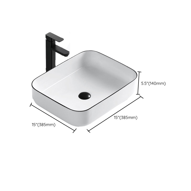 Modern Vessel Bathroom Sink Rectangular Porcelain Drain Assembly and Faucet Wash Stand Clearhalo 'Bathroom Remodel & Bathroom Fixtures' 'Bathroom Sinks & Faucet Components' 'Bathroom Sinks' 'bathroom_sink' 'Home Improvement' 'home_improvement' 'home_improvement_bathroom_sink' 6423588