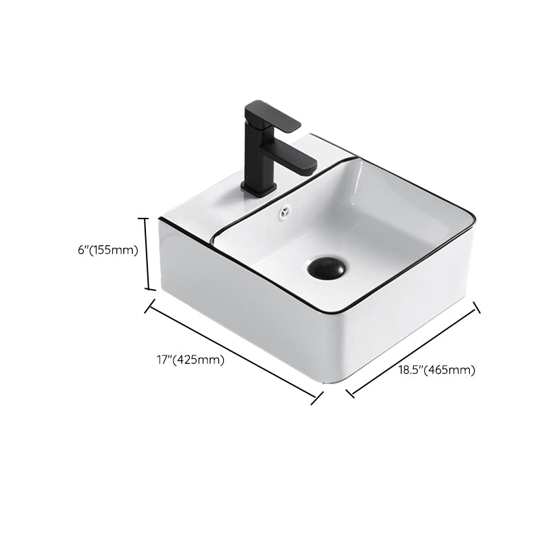Modern Vessel Bathroom Sink Rectangular Porcelain Drain Assembly and Faucet Wash Stand Clearhalo 'Bathroom Remodel & Bathroom Fixtures' 'Bathroom Sinks & Faucet Components' 'Bathroom Sinks' 'bathroom_sink' 'Home Improvement' 'home_improvement' 'home_improvement_bathroom_sink' 6423592