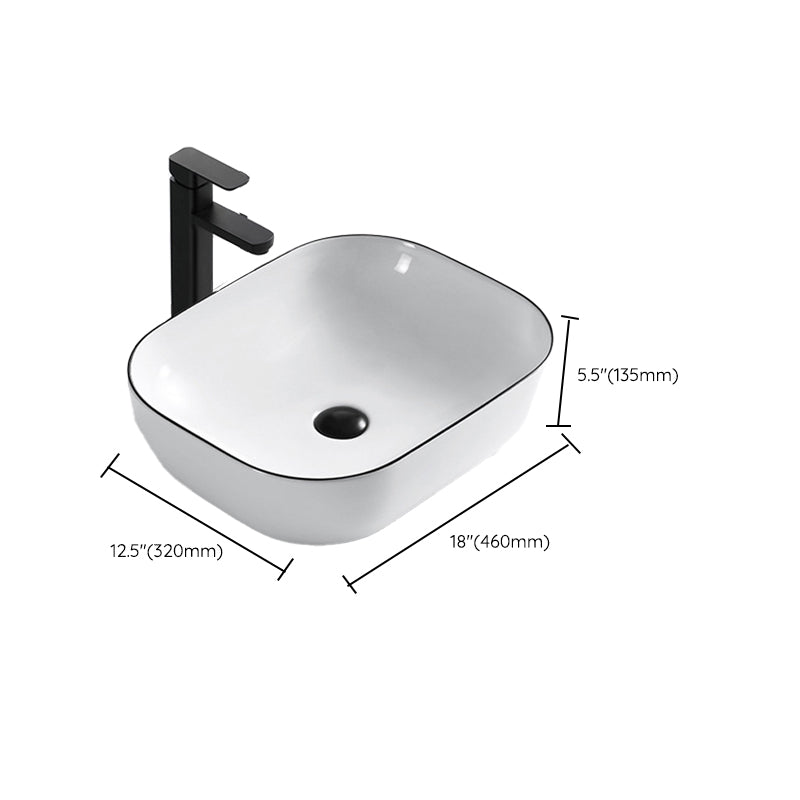 Modern Vessel Bathroom Sink Rectangular Porcelain Drain Assembly and Faucet Wash Stand Clearhalo 'Bathroom Remodel & Bathroom Fixtures' 'Bathroom Sinks & Faucet Components' 'Bathroom Sinks' 'bathroom_sink' 'Home Improvement' 'home_improvement' 'home_improvement_bathroom_sink' 6423593