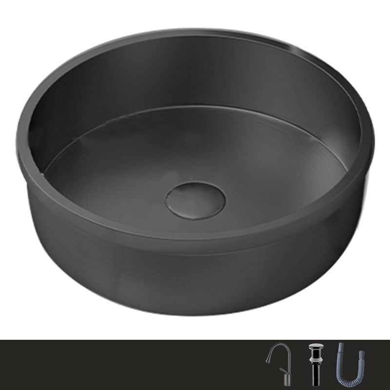 Modern No Craftsmanship Wash Stand Metal Round Bathroom Sink Black Gooseneck High Arc Sink with Faucet Clearhalo 'Bathroom Remodel & Bathroom Fixtures' 'Bathroom Sinks & Faucet Components' 'Bathroom Sinks' 'bathroom_sink' 'Home Improvement' 'home_improvement' 'home_improvement_bathroom_sink' 6423635