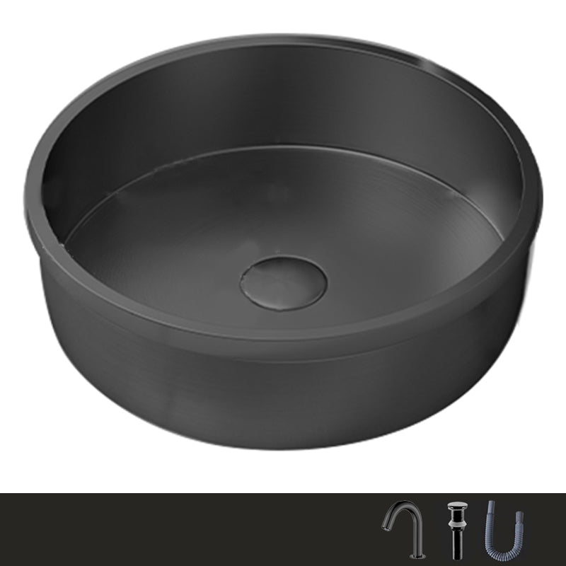 Modern No Craftsmanship Wash Stand Metal Round Bathroom Sink Black Induction Faucet Sink with Faucet Clearhalo 'Bathroom Remodel & Bathroom Fixtures' 'Bathroom Sinks & Faucet Components' 'Bathroom Sinks' 'bathroom_sink' 'Home Improvement' 'home_improvement' 'home_improvement_bathroom_sink' 6423638